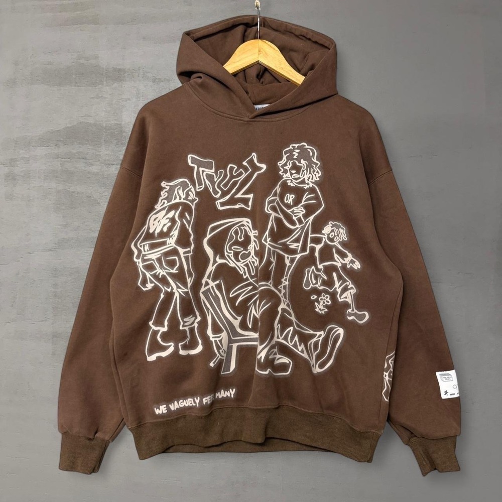 Aelfric Eden Hoodie Brown Graphic Print‎ Oversized Streetwear Pullover Small